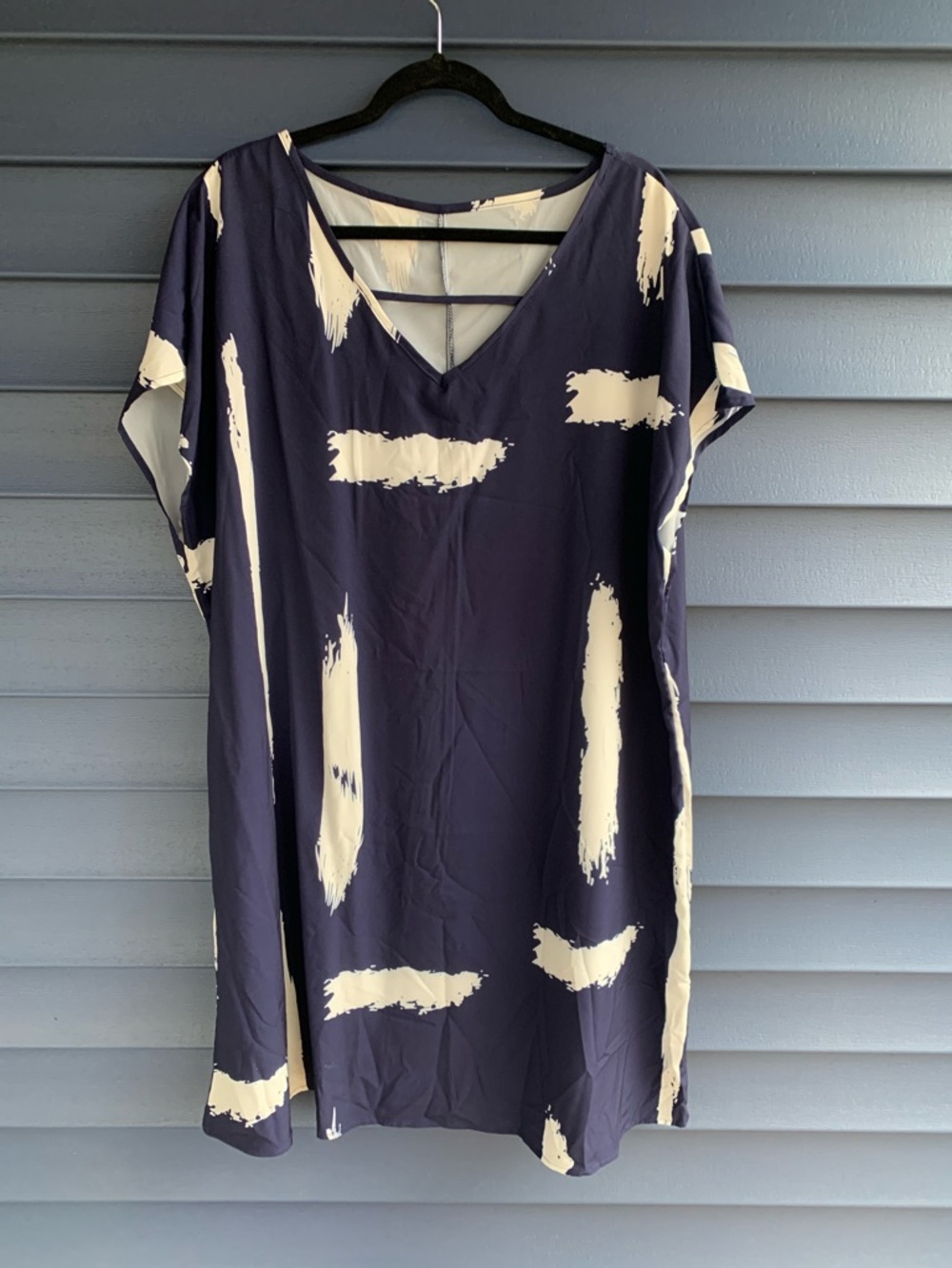 SHEIN Navy Blue and Cream Abstract Print Mini Dress
